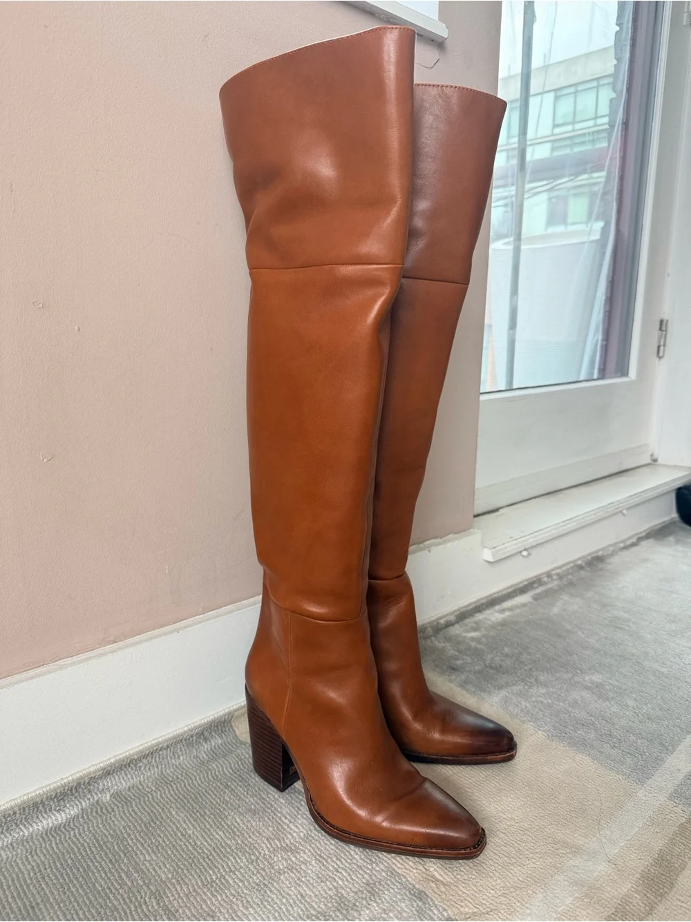 Vince Camuto Tall Leather Over-the-Knee Boots in Cognac Brown
